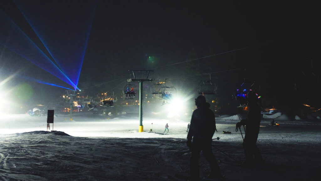 night skiing on the discover chair at tamarack resort