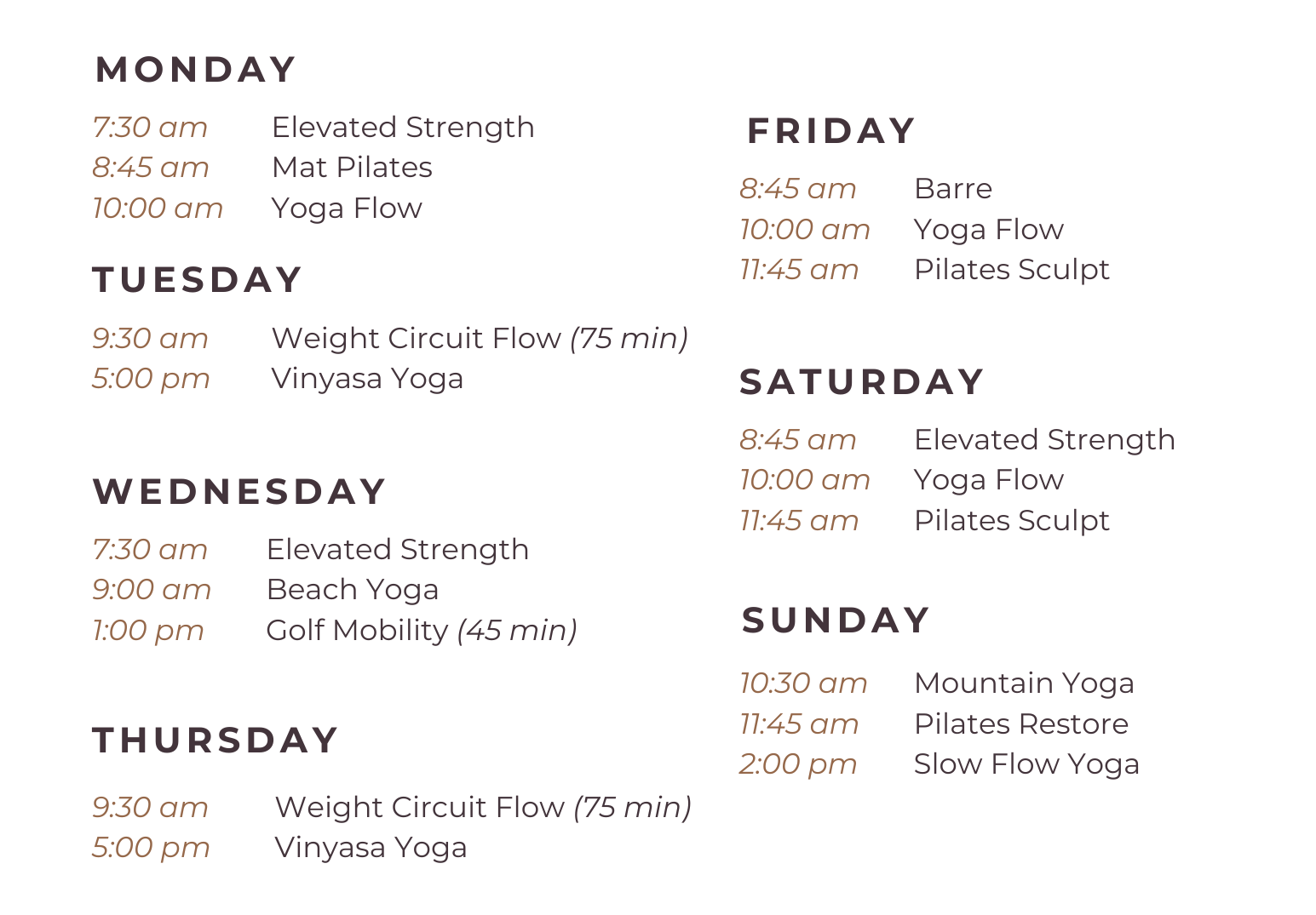 July Summer 2026 Elevation Studio Schedule V1